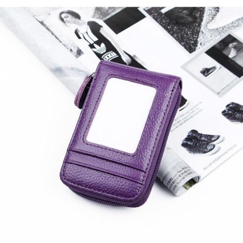 Purple Leather Wallets Zip-Around Closure Black Brown Blue Purple